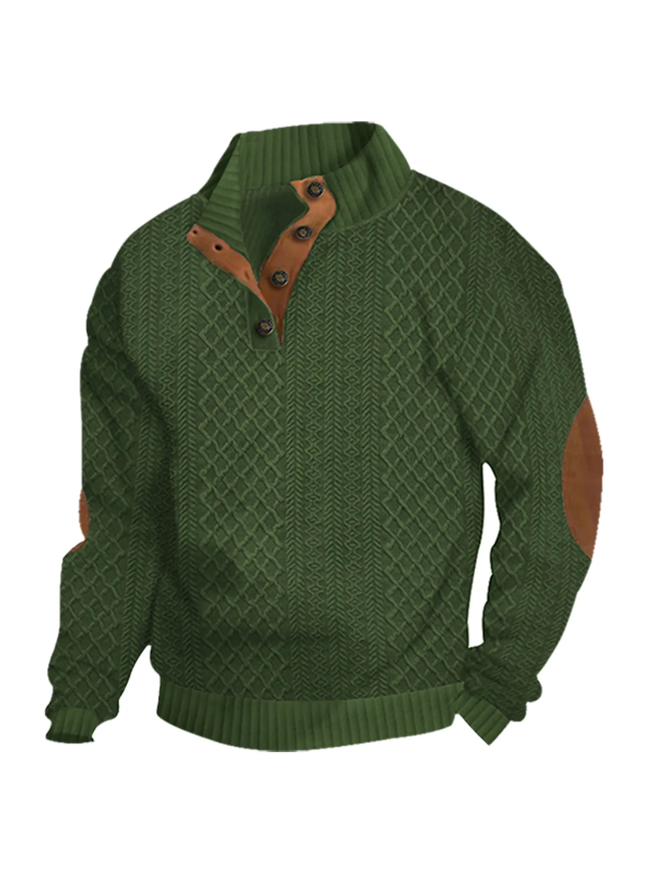 New Autumn European Size Stand-up Collar Long-sleeved Outdoor Sweater Henry Collar Jacquard Texture Needle Sweater Men