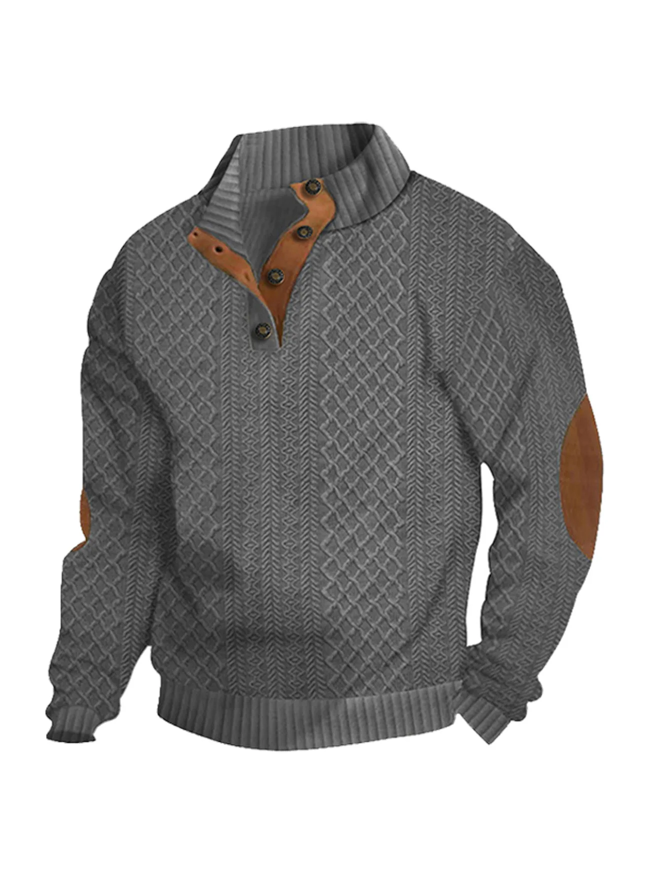 New Autumn European Size Stand-up Collar Long-sleeved Outdoor Sweater Henry Collar Jacquard Texture Needle Sweater Men