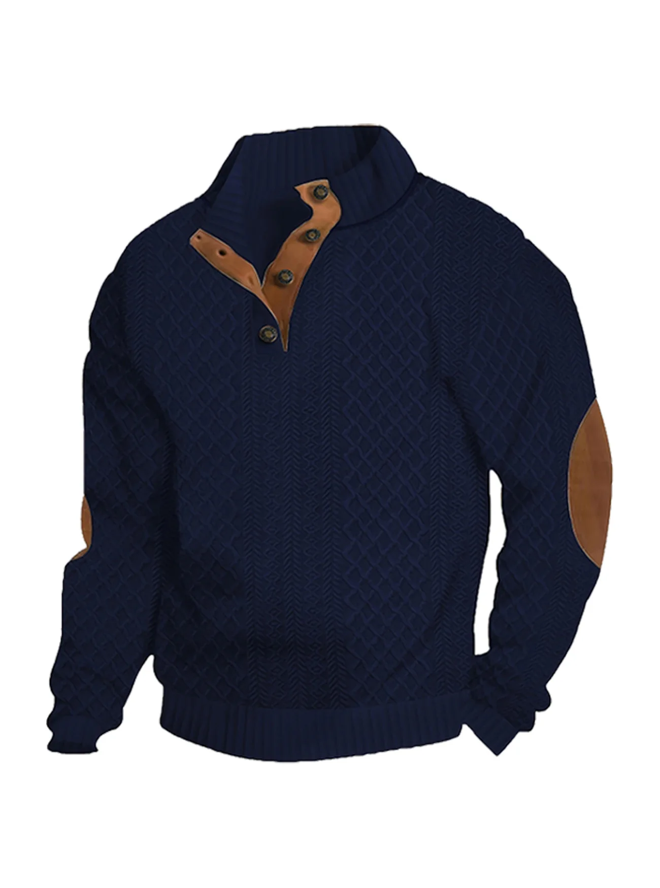 New Autumn European Size Stand-up Collar Long-sleeved Outdoor Sweater Henry Collar Jacquard Texture Needle Sweater Men