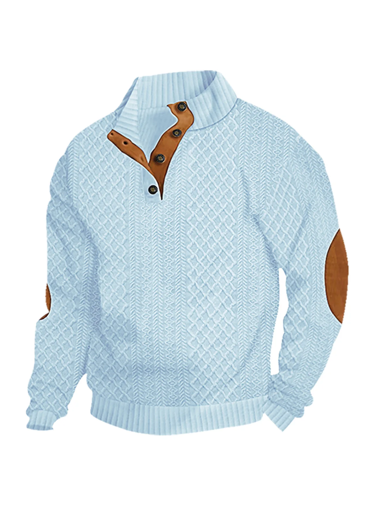 New Autumn European Size Stand-up Collar Long-sleeved Outdoor Sweater Henry Collar Jacquard Texture Needle Sweater Men