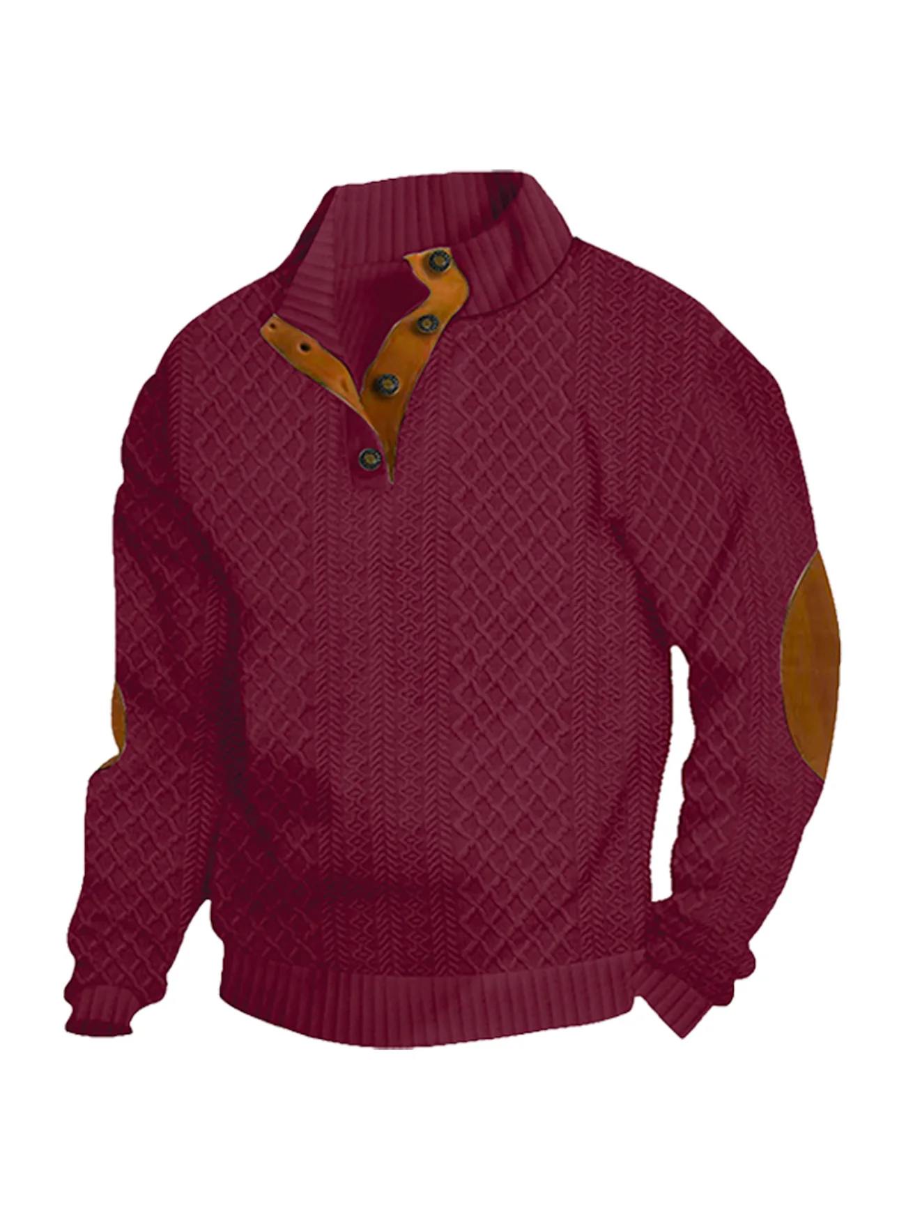 New Autumn European Size Stand-up Collar Long-sleeved Outdoor Sweater Henry Collar Jacquard Texture Needle Sweater Men