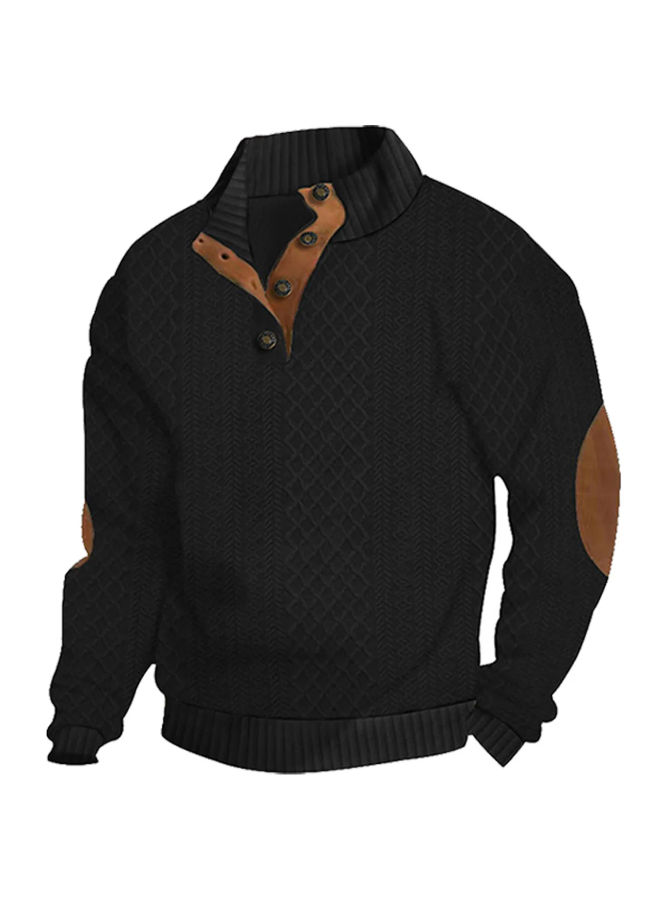 New Autumn European Size Stand-up Collar Long-sleeved Outdoor Sweater Henry Collar Jacquard Texture Needle Sweater Men