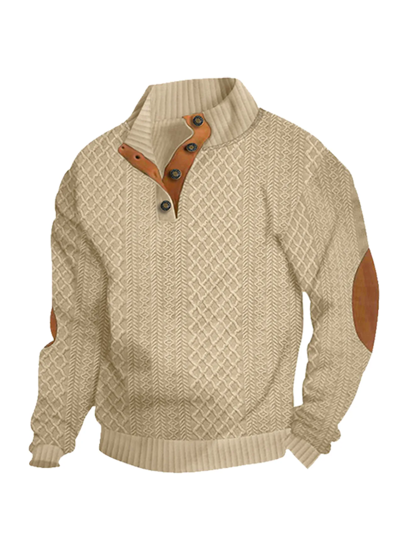 New Autumn European Size Stand-up Collar Long-sleeved Outdoor Sweater Henry Collar Jacquard Texture Needle Sweater Men