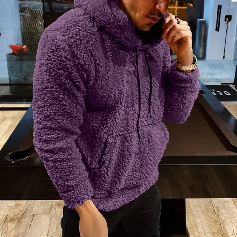 Autumn And Winter Men's Teddy Plush Drawstring Hooded Long-sleeved Sweater Jacket