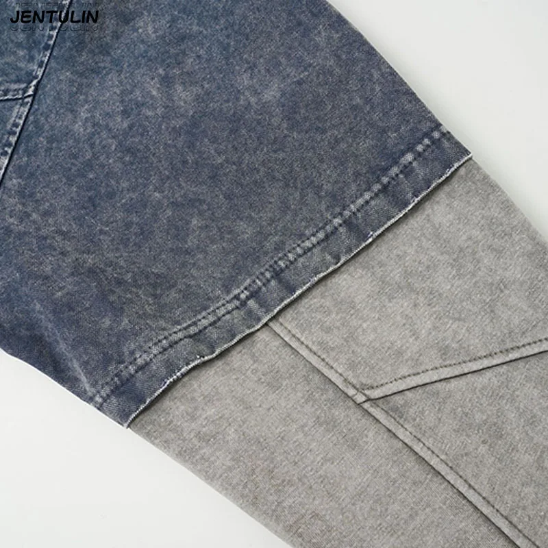 American Style Fake TwoPiece Spliced Sweatshirt Jacket Hooded Distressed Washed Contrasting Top High Street Heavyweight Cardigan