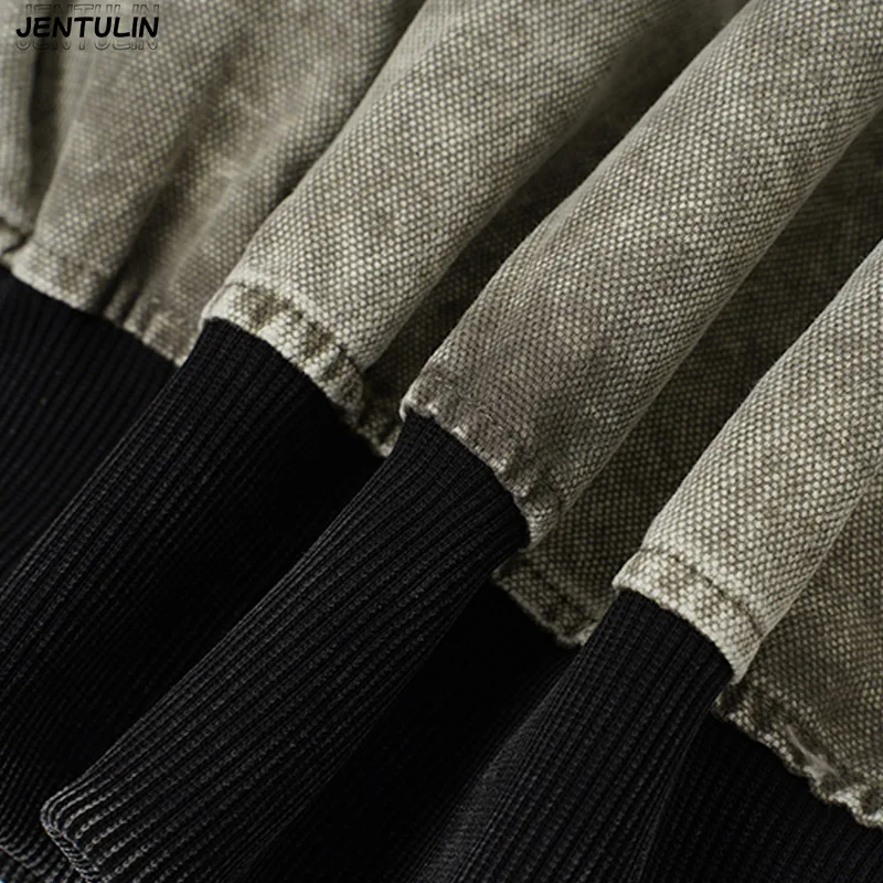 American Style Fake TwoPiece Spliced Sweatshirt Jacket Hooded Distressed Washed Contrasting Top High Street Heavyweight Cardigan