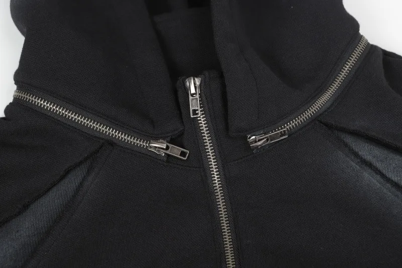 American Retro High Street Spliced Men's Half Zip Hoodie Fashion Y2k Streetwear Original Style Hip-hop Loose Hooded Sweatshirt