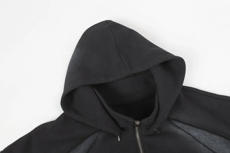 American Retro High Street Spliced Men's Half Zip Hoodie Fashion Y2k Streetwear Original Style Hip-hop Loose Hooded Sweatshirt