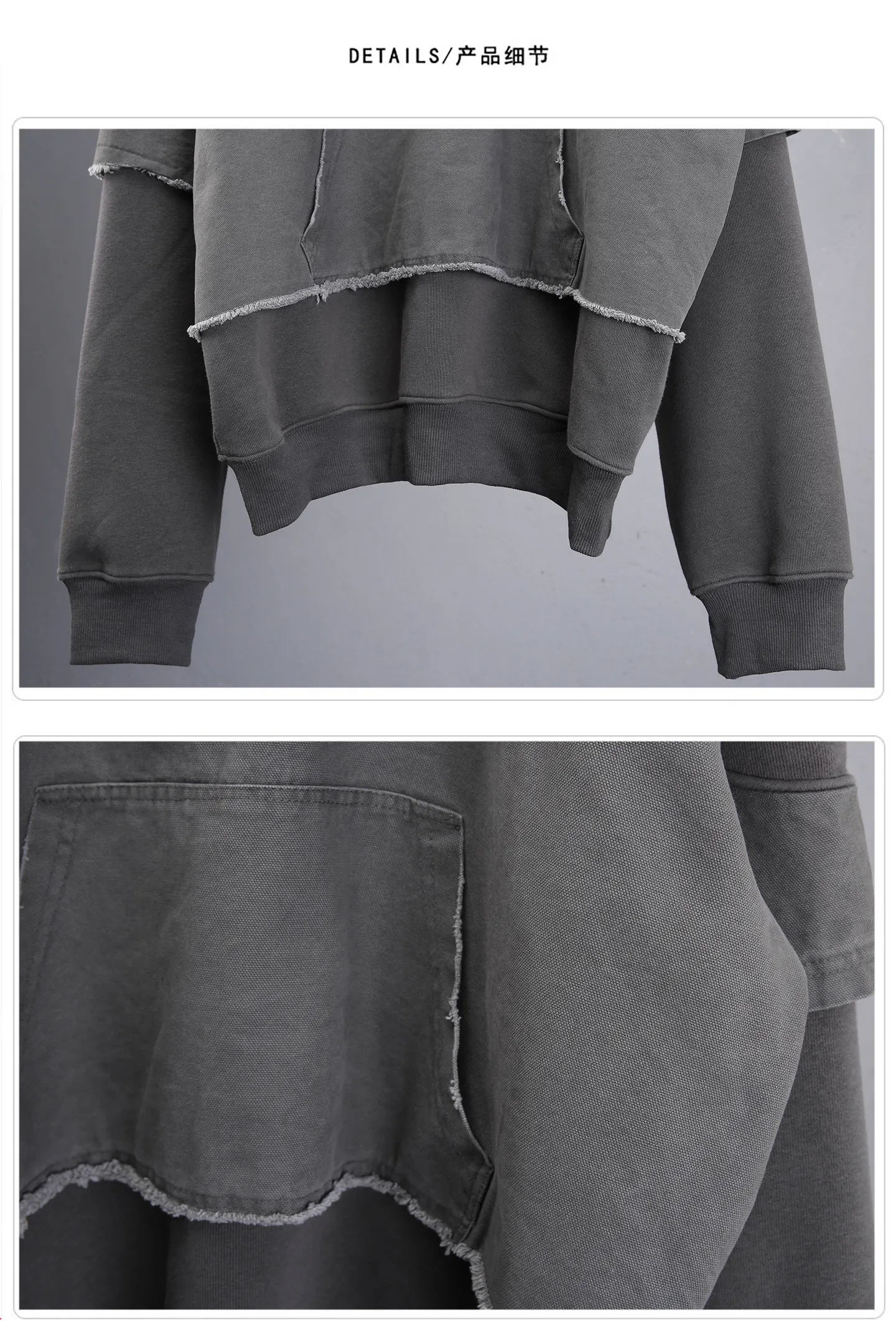 Fake Two Piece Ripped Hole Punk Vintage Hoodie Man Winter Warm Thicken Fleece Gothic Techwear Sweatshirt