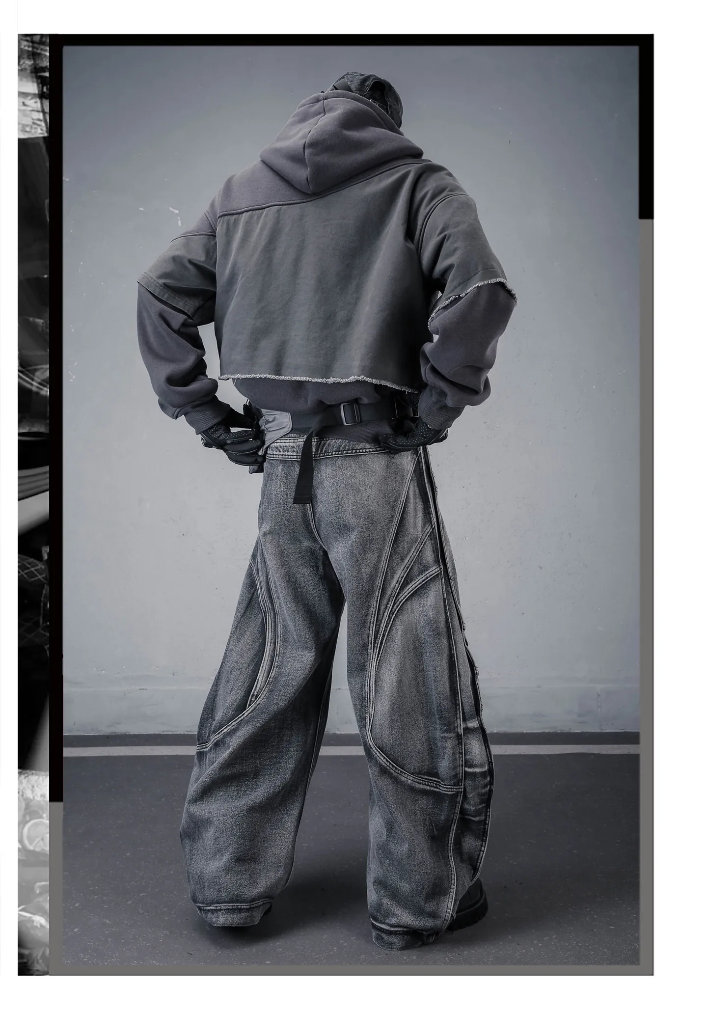 Fake Two Piece Ripped Hole Punk Vintage Hoodie Man Winter Warm Thicken Fleece Gothic Techwear Sweatshirt