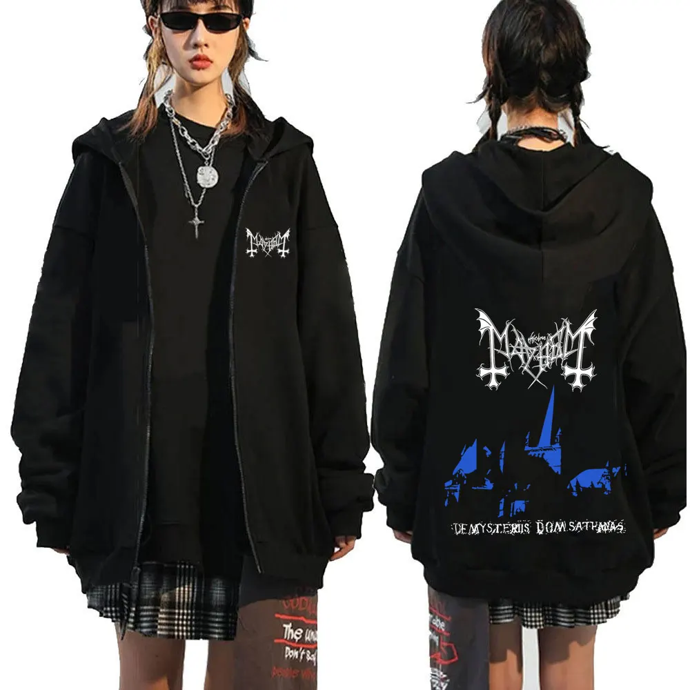 Mayhem De Mysteriis Dom Sathanas Zipper Hoodies Death Metal Gothic Hoodie Men Women Oversized Zip Up Jacket Fleece Sweatshirts