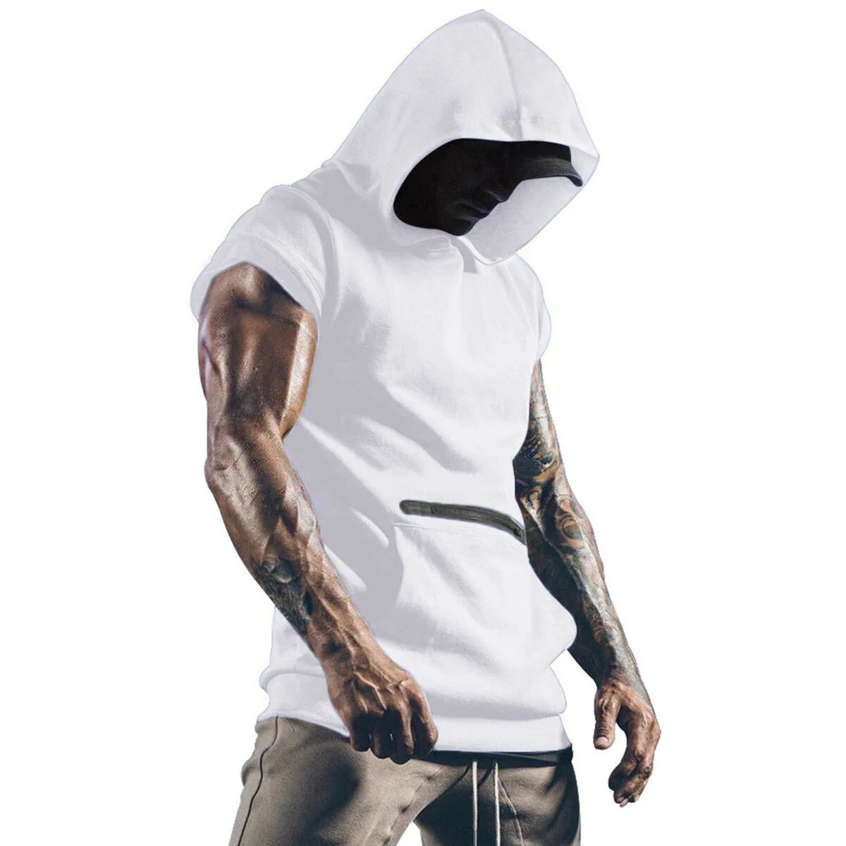 2025 Men's New Pocket Zipper Decorated Stylish and Comfortable Hoodie Men's Parkour Casual T-Shirt Sports Breathable Vest Top