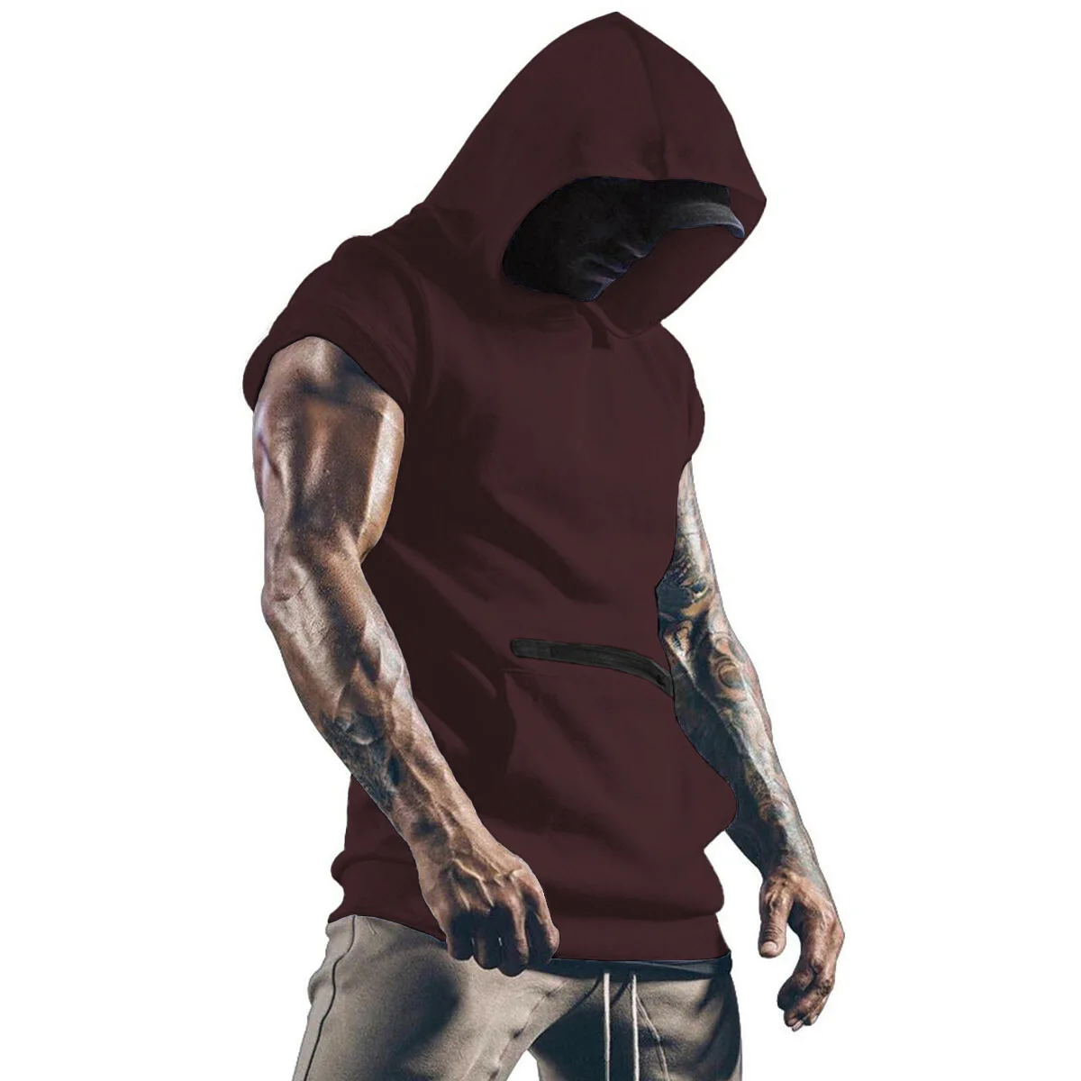 2025 Men's New Pocket Zipper Decorated Stylish and Comfortable Hoodie Men's Parkour Casual T-Shirt Sports Breathable Vest Top