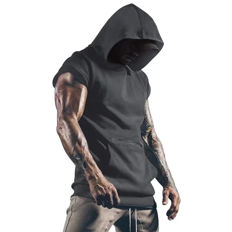 2025 Men's New Pocket Zipper Decorated Stylish and Comfortable Hoodie Men's Parkour Casual T-Shirt Sports Breathable Vest Top