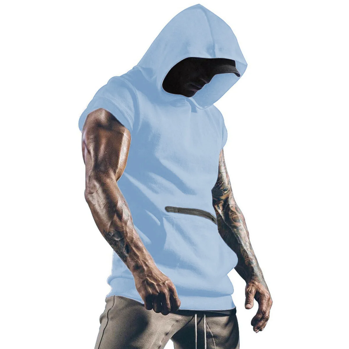 2025 Men's New Pocket Zipper Decorated Stylish and Comfortable Hoodie Men's Parkour Casual T-Shirt Sports Breathable Vest Top