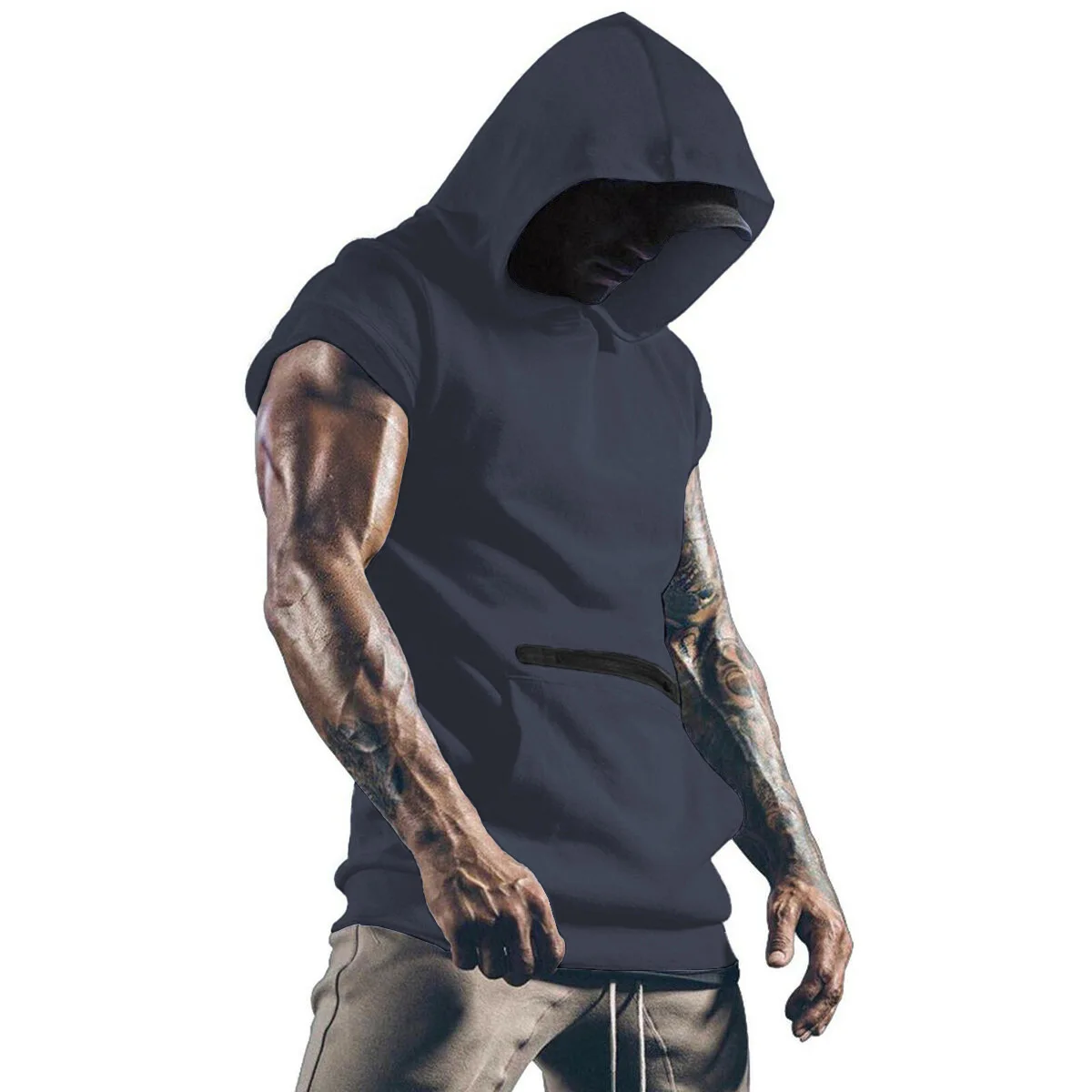 2025 Men's New Pocket Zipper Decorated Stylish and Comfortable Hoodie Men's Parkour Casual T-Shirt Sports Breathable Vest Top