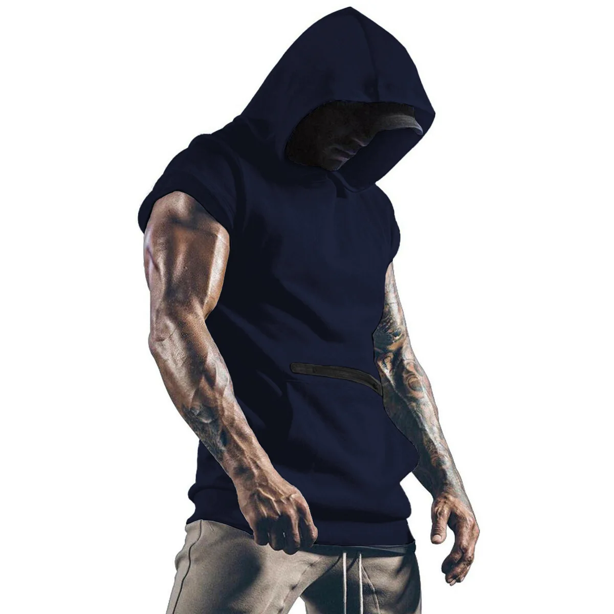 2025 Men's New Pocket Zipper Decorated Stylish and Comfortable Hoodie Men's Parkour Casual T-Shirt Sports Breathable Vest Top