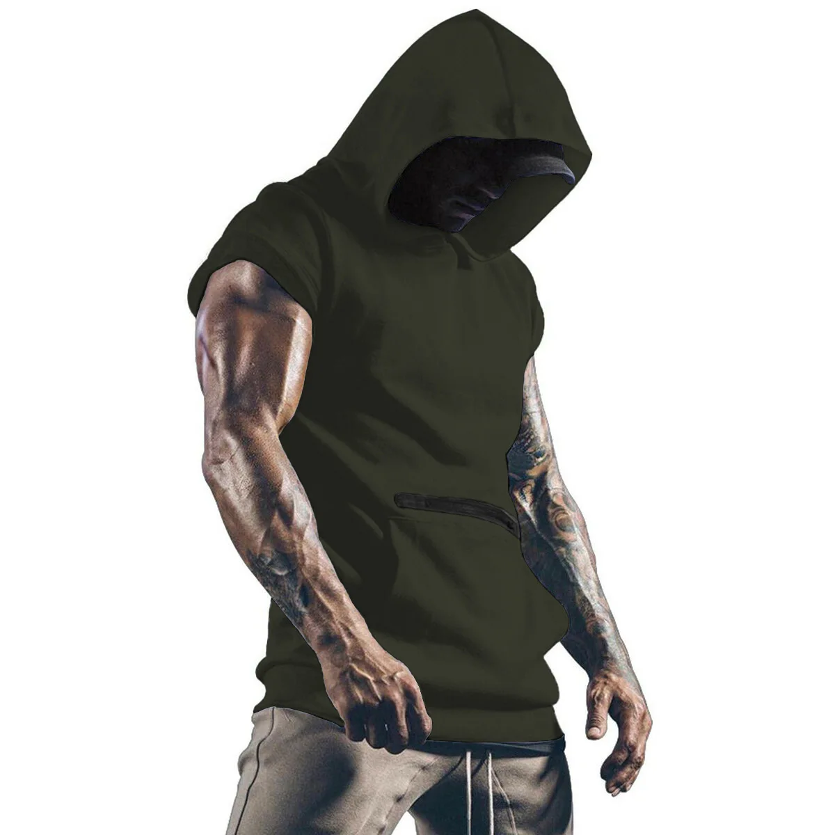 2025 Men's New Pocket Zipper Decorated Stylish and Comfortable Hoodie Men's Parkour Casual T-Shirt Sports Breathable Vest Top