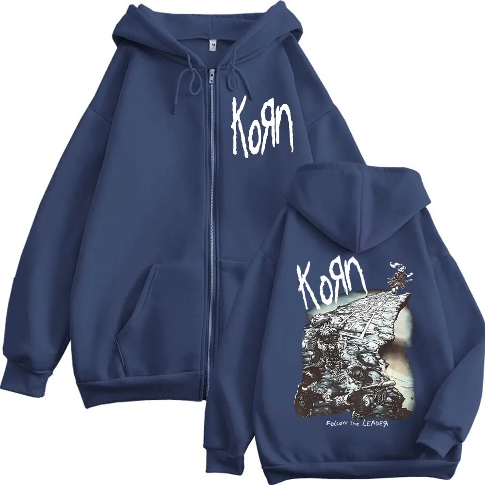 Pop Band Korn Ftl 25 Follow The Leader Graphic Zipper Hoodie Rock Hip Hop Vintage Zip Up Sweatshirts Unisex Oversized Pullovers