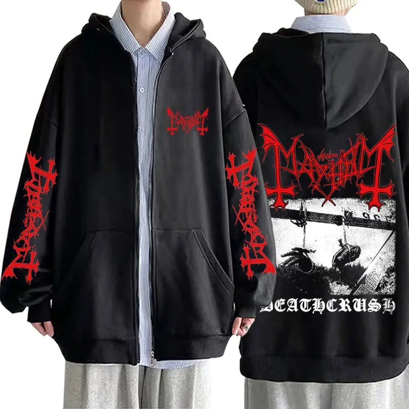 Mayhem Deathcrush Graphic Zipper Hoodie Male Death Black Metal Gothic Band Zip Up Jacket Men Women Rock Oversized Zip Up Hoodies