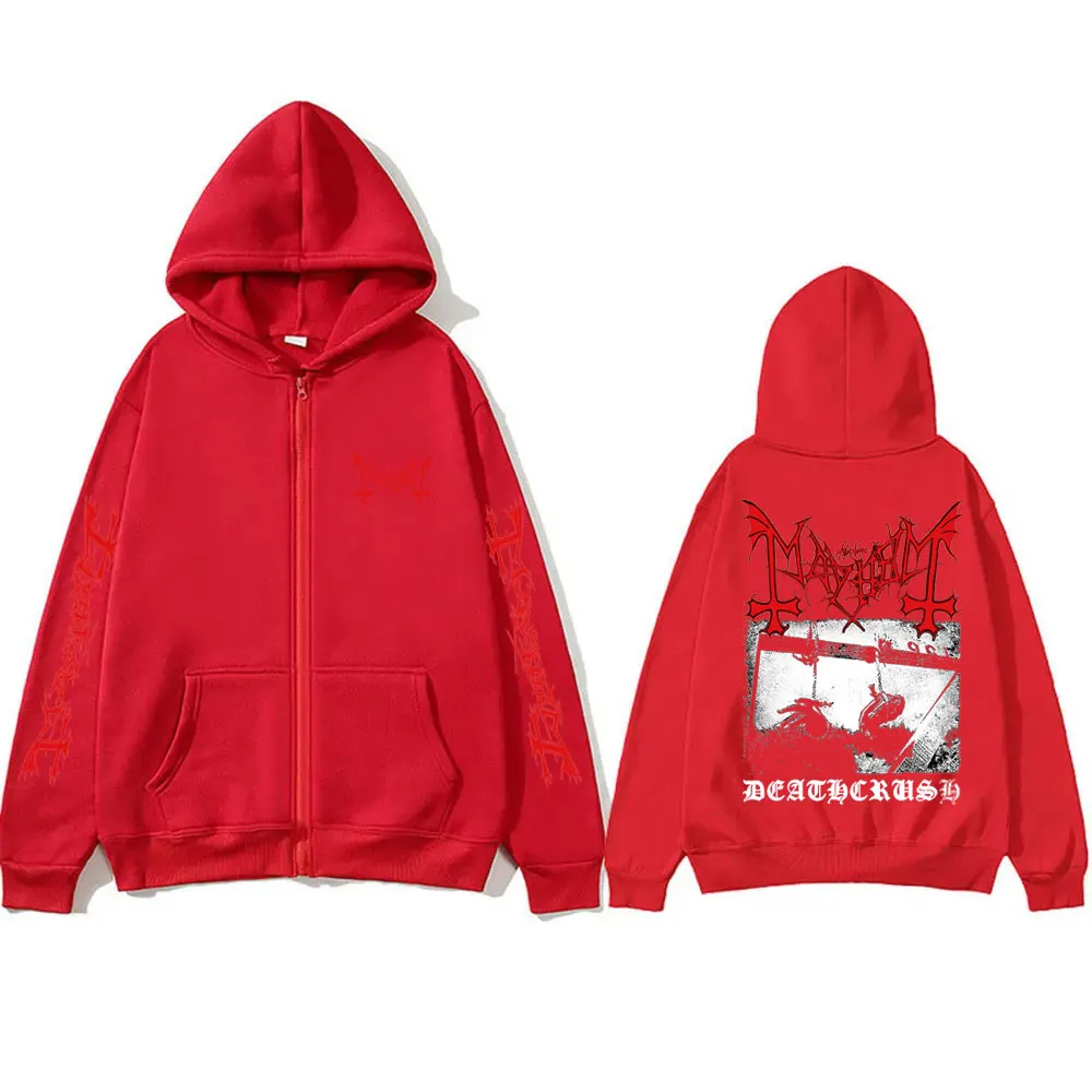 Mayhem Deathcrush Graphic Zipper Hoodie Male Death Black Metal Gothic Band Zip Up Jacket Men Women Rock Oversized Zip Up Hoodies