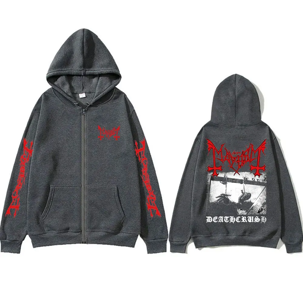 Mayhem Deathcrush Graphic Zipper Hoodie Male Death Black Metal Gothic Band Zip Up Jacket Men Women Rock Oversized Zip Up Hoodies
