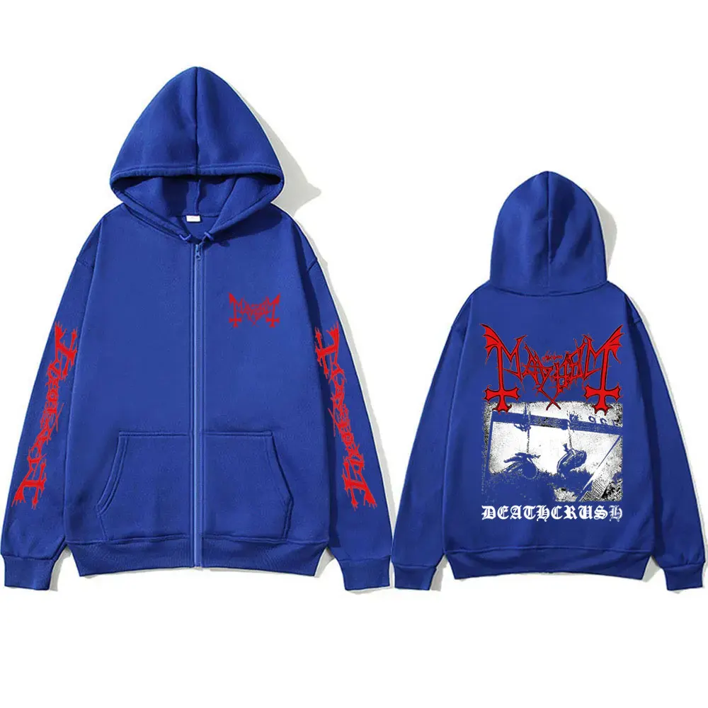 Mayhem Deathcrush Graphic Zipper Hoodie Male Death Black Metal Gothic Band Zip Up Jacket Men Women Rock Oversized Zip Up Hoodies
