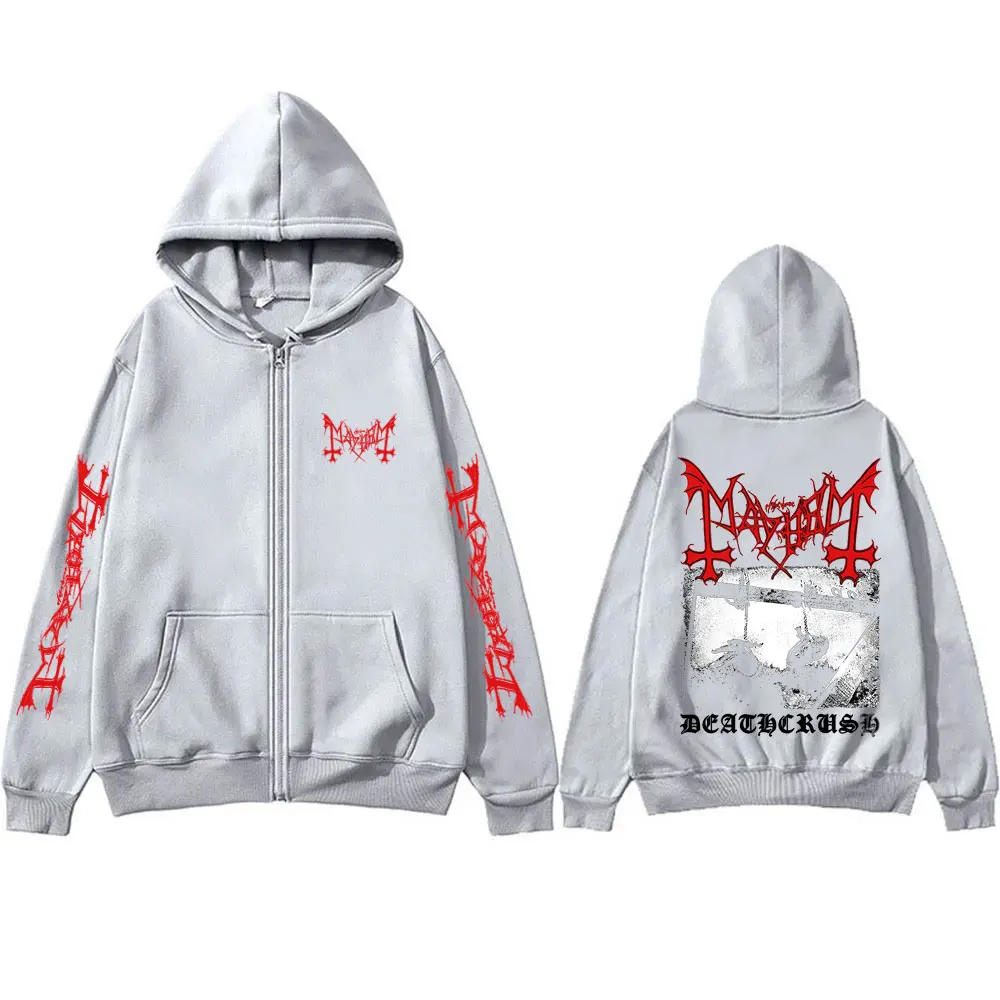 Mayhem Deathcrush Graphic Zipper Hoodie Male Death Black Metal Gothic Band Zip Up Jacket Men Women Rock Oversized Zip Up Hoodies