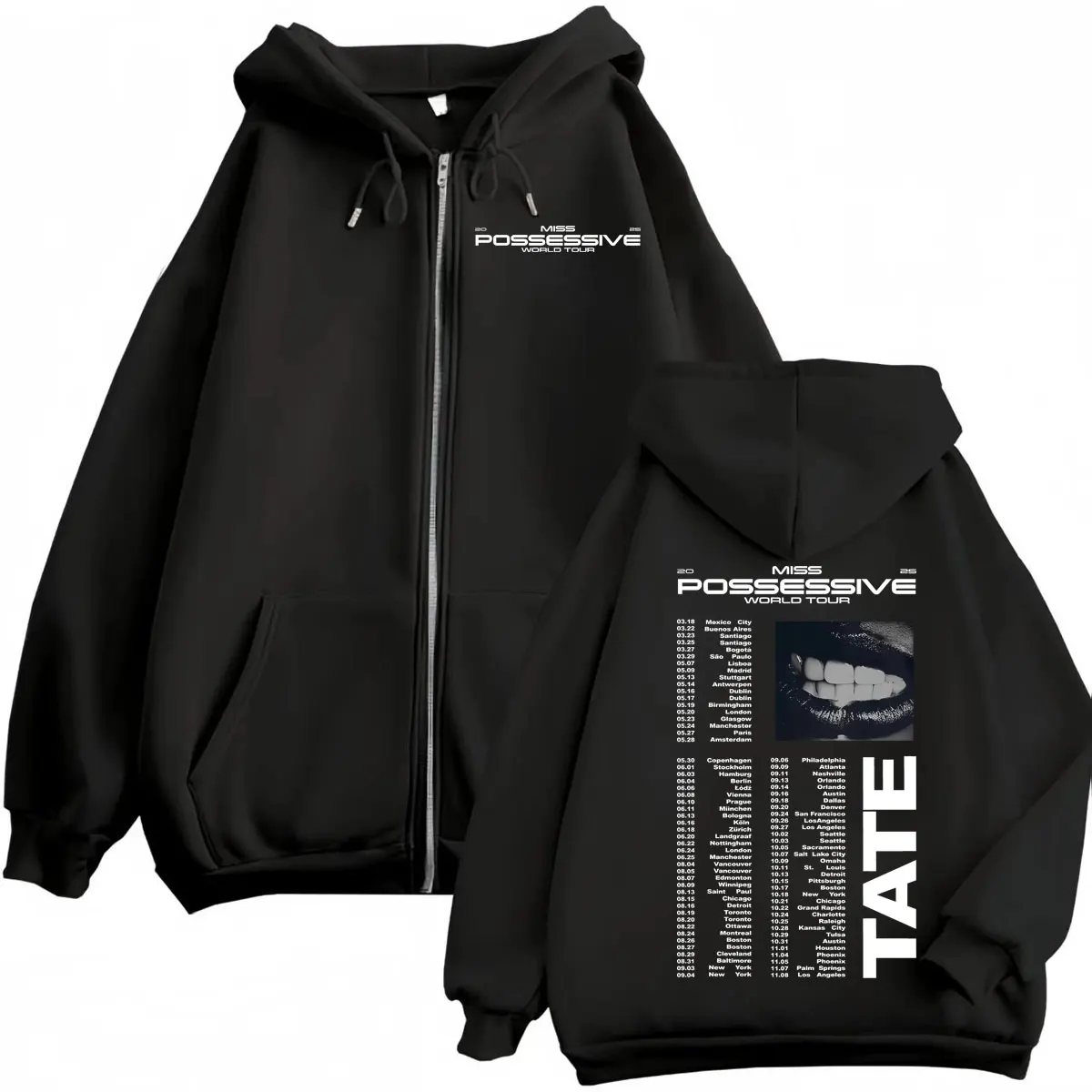 Tate McRae Miss Possessive World Tour 2025 Zipper Hoodie Fashion Vintage Zip Up Sweatshirts Men Women Casual Oversized Pullovers