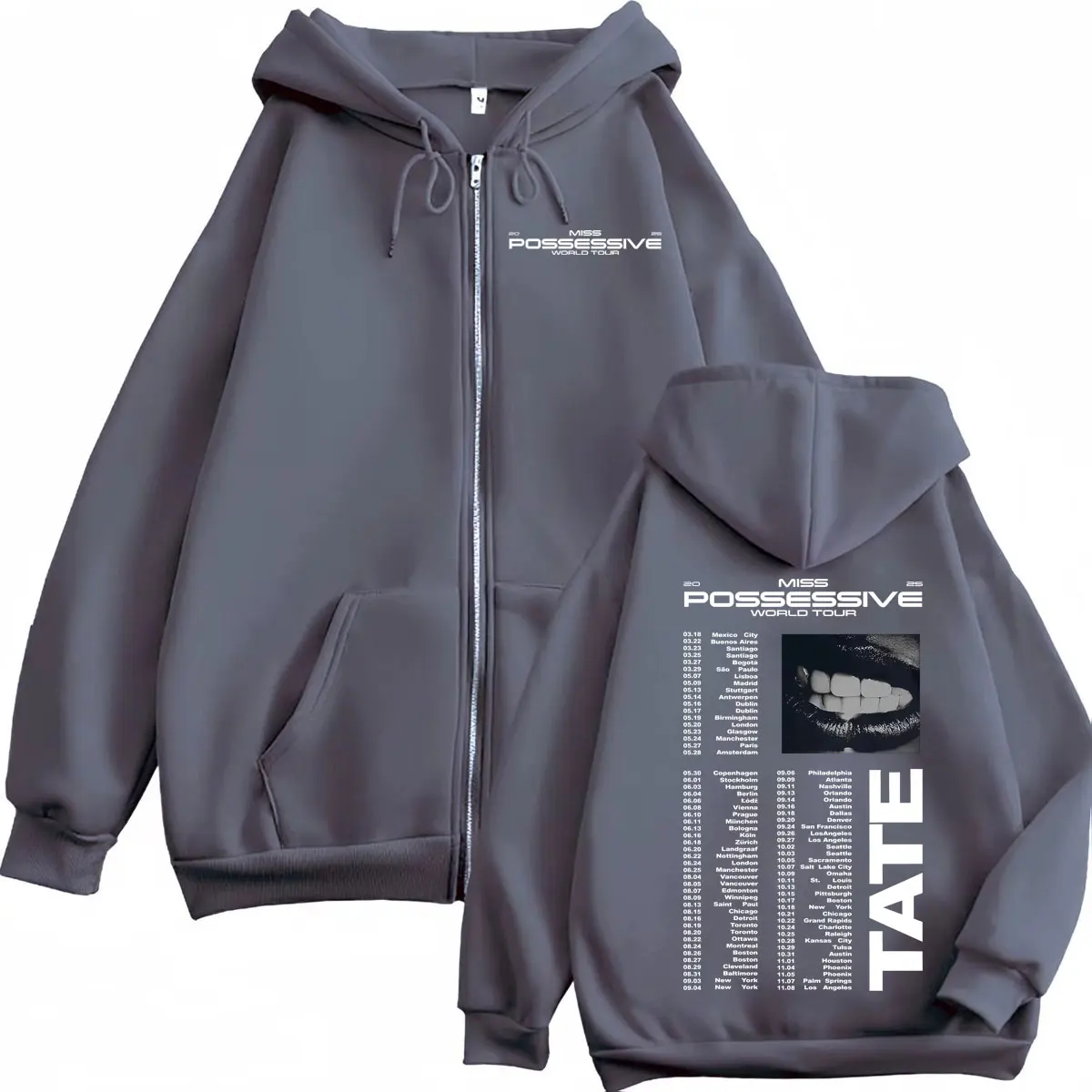 Tate McRae Miss Possessive World Tour 2025 Zipper Hoodie Fashion Vintage Zip Up Sweatshirts Men Women Casual Oversized Pullovers