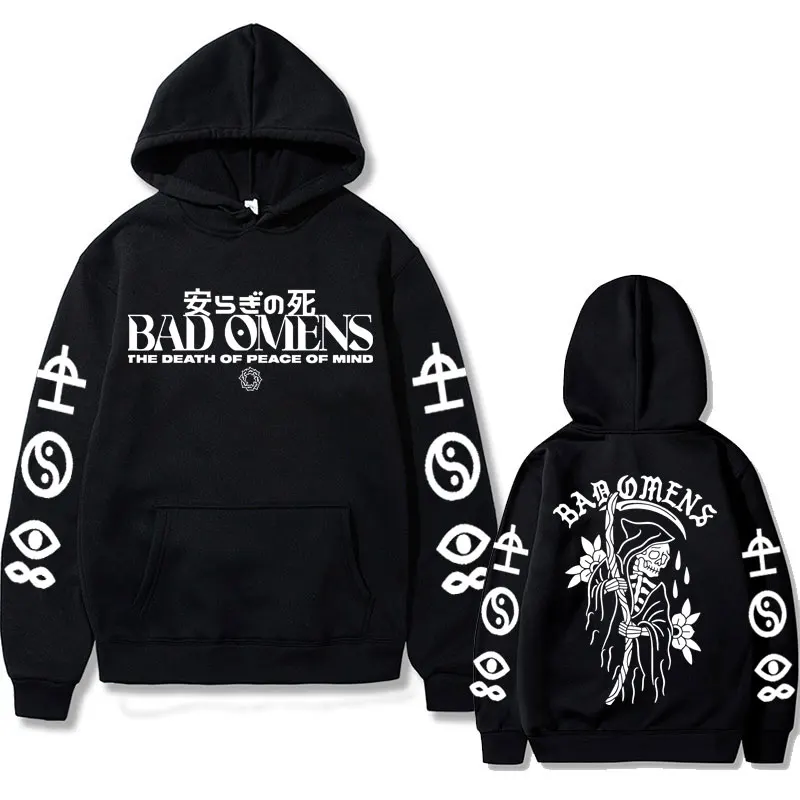 Bad Omens Band Tour American Music Print Hoodie The Death of Peace of Mind Skeleton Graphic Hoodies Male Rock Gothic Sweatshirts