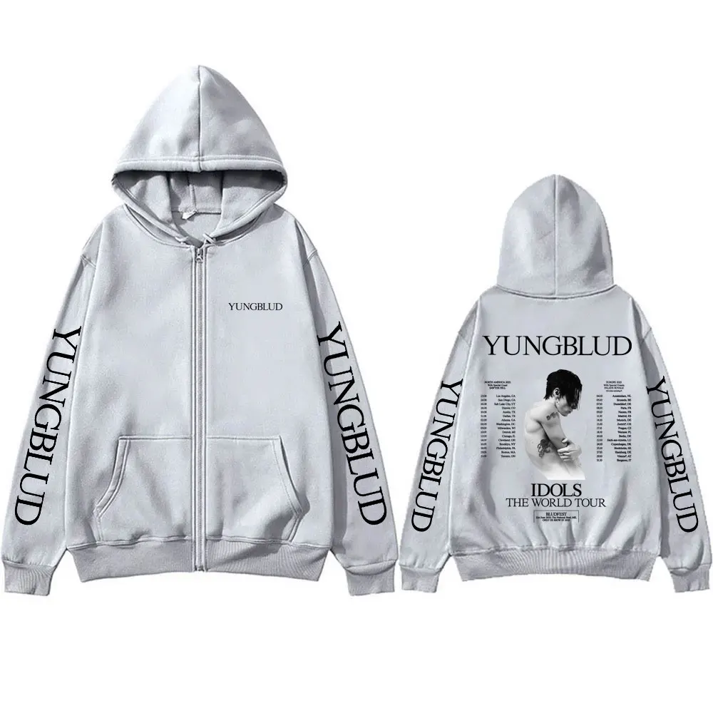 Yungblud IDOLS The World Tour 2025 Zipper Hoodie Fans Gift Men Women Hip Hop Zip Up Hoodies Male Oversized Casual Fleece Jacket
