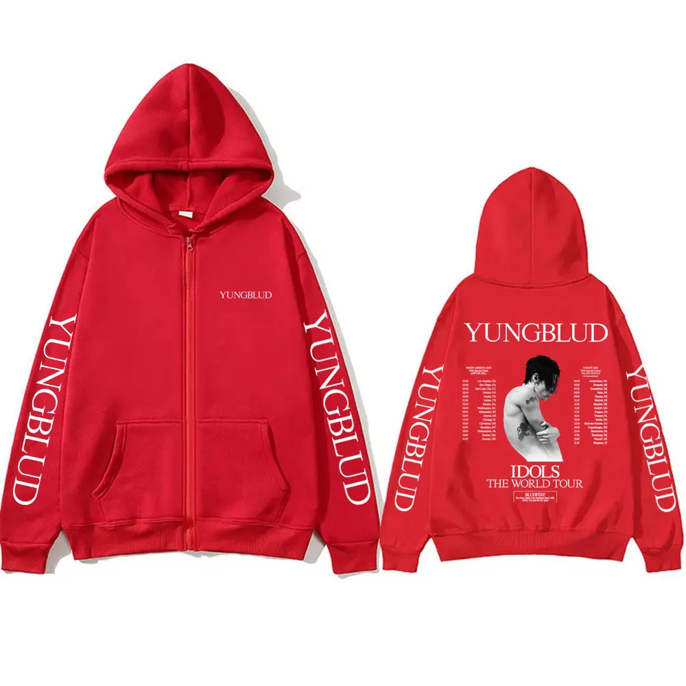 Yungblud IDOLS The World Tour 2025 Zipper Hoodie Fans Gift Men Women Hip Hop Zip Up Hoodies Male Oversized Casual Fleece Jacket