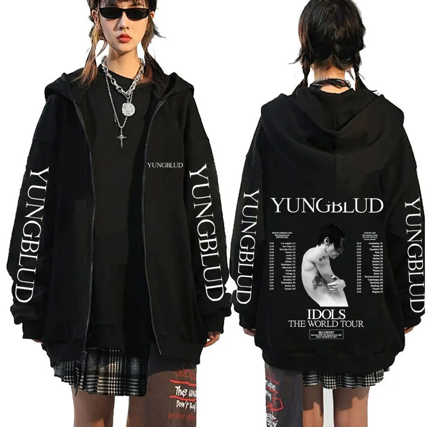 Yungblud IDOLS The World Tour 2025 Zipper Hoodie Fans Gift Men Women Hip Hop Zip Up Hoodies Male Oversized Casual Fleece Jacket