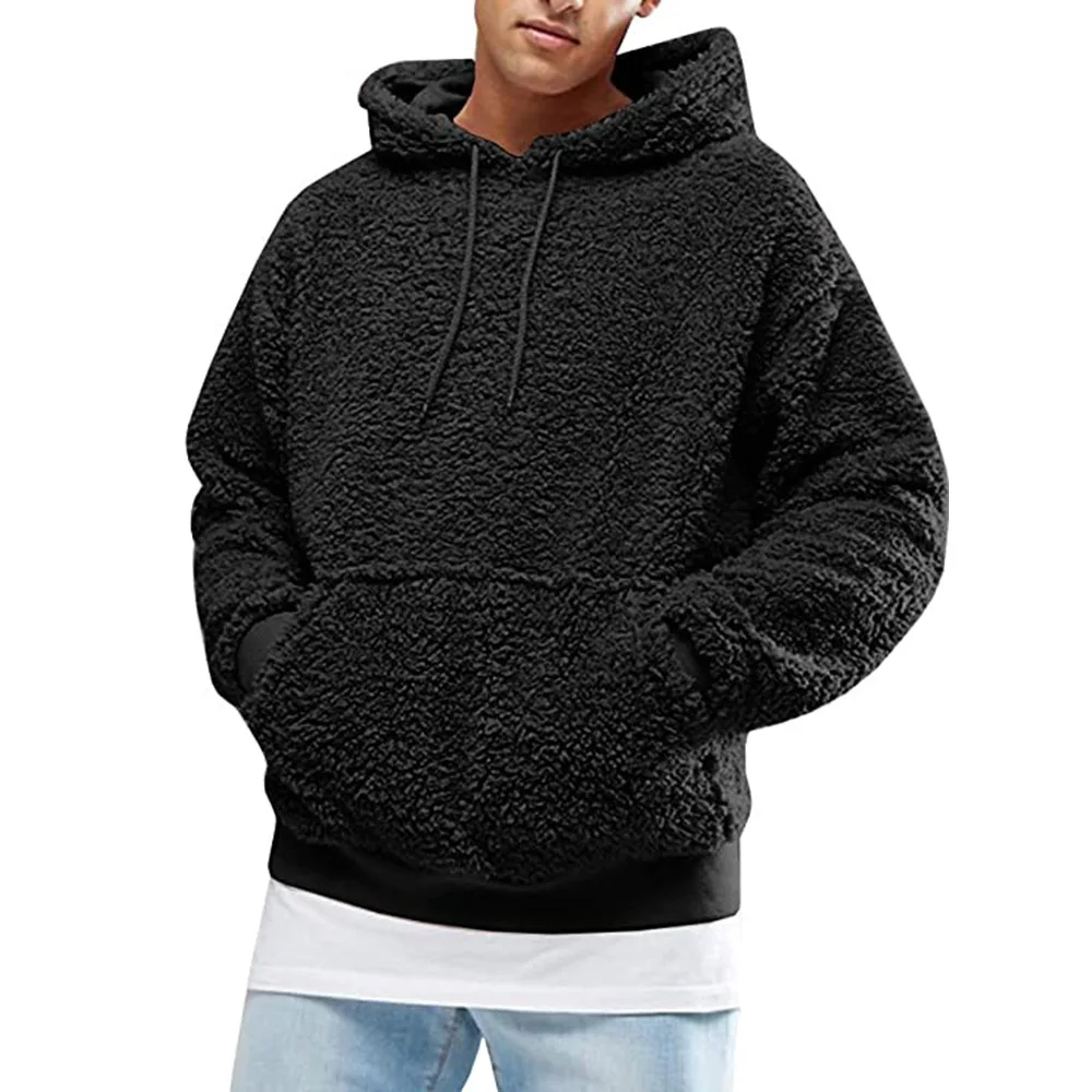2025 Autumn Winter Men's Tops Plush Hooded Sweater Fashion Solid Warm Hoodies Y2K Streetwear in Hooded Sweatshirts Mens Clothes