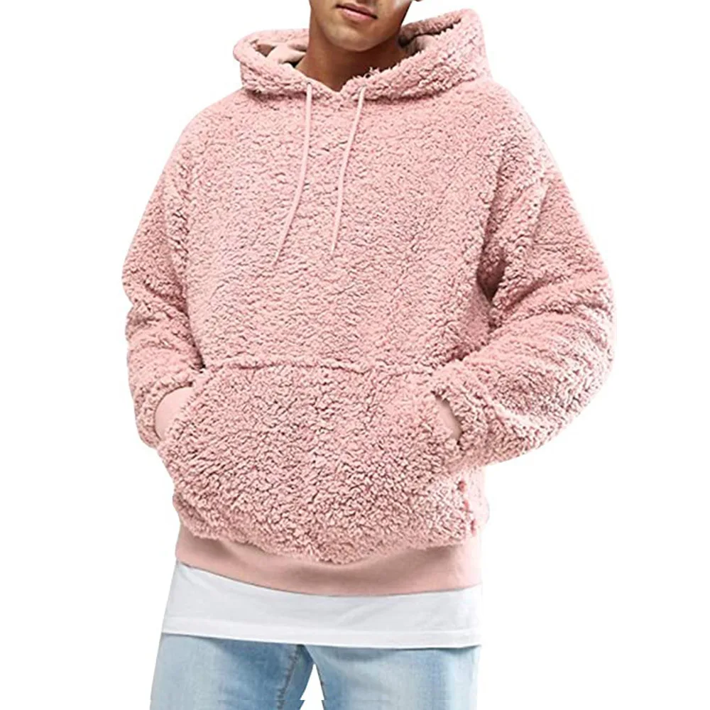 2025 Autumn Winter Men's Tops Plush Hooded Sweater Fashion Solid Warm Hoodies Y2K Streetwear in Hooded Sweatshirts Mens Clothes