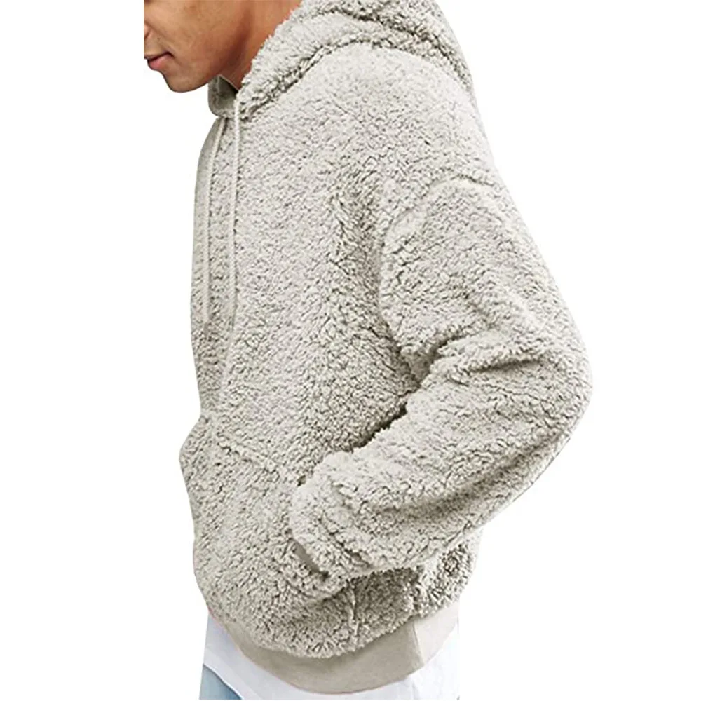 2025 Autumn Winter Men's Tops Plush Hooded Sweater Fashion Solid Warm Hoodies Y2K Streetwear in Hooded Sweatshirts Mens Clothes