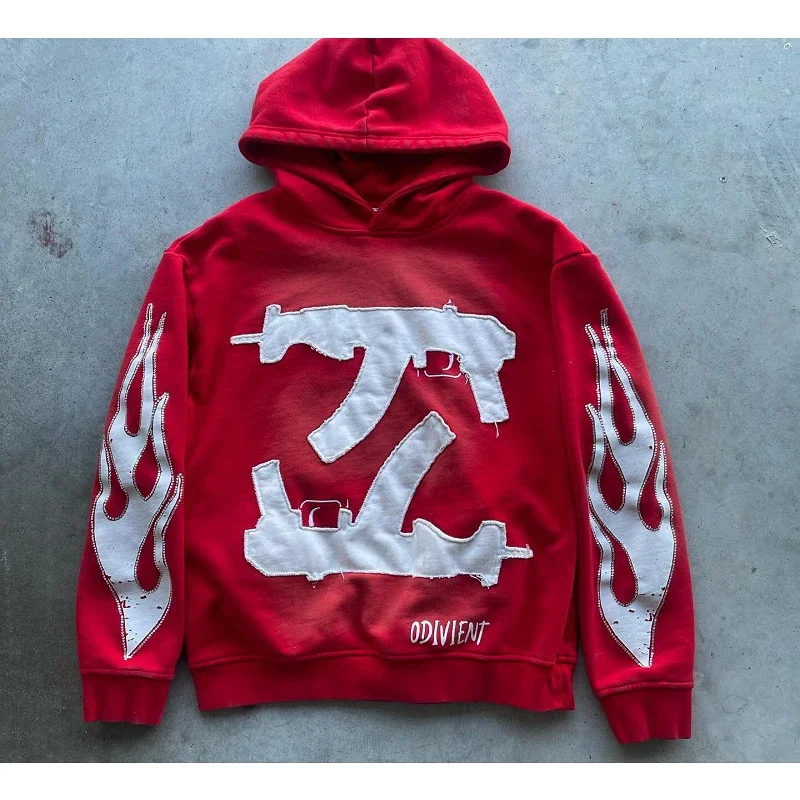 Vintage High Street Personalized Letter Printed Men Hoodie Y2K Harajuku Gothic Punk Men and Women Sportswear Streetwear