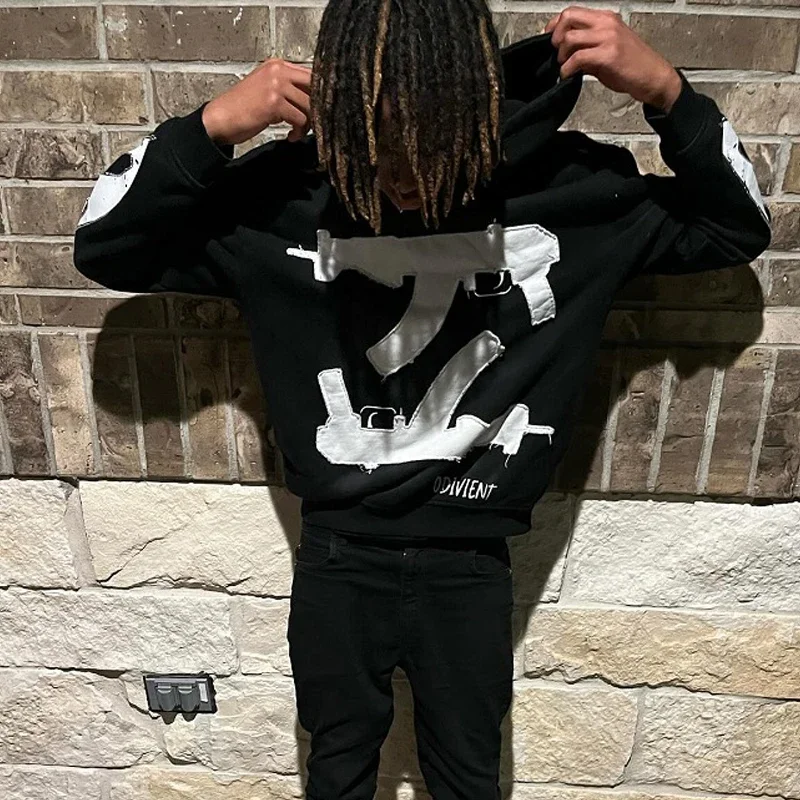 Vintage High Street Personalized Letter Printed Men Hoodie Y2K Harajuku Gothic Punk Men and Women Sportswear Streetwear
