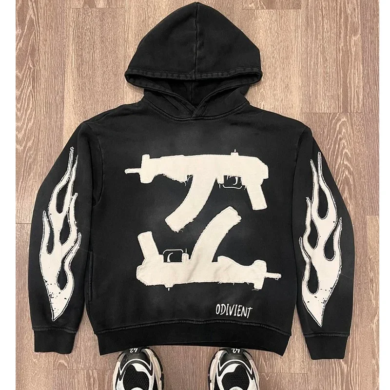 Vintage High Street Personalized Letter Printed Men Hoodie Y2K Harajuku Gothic Punk Men and Women Sportswear Streetwear