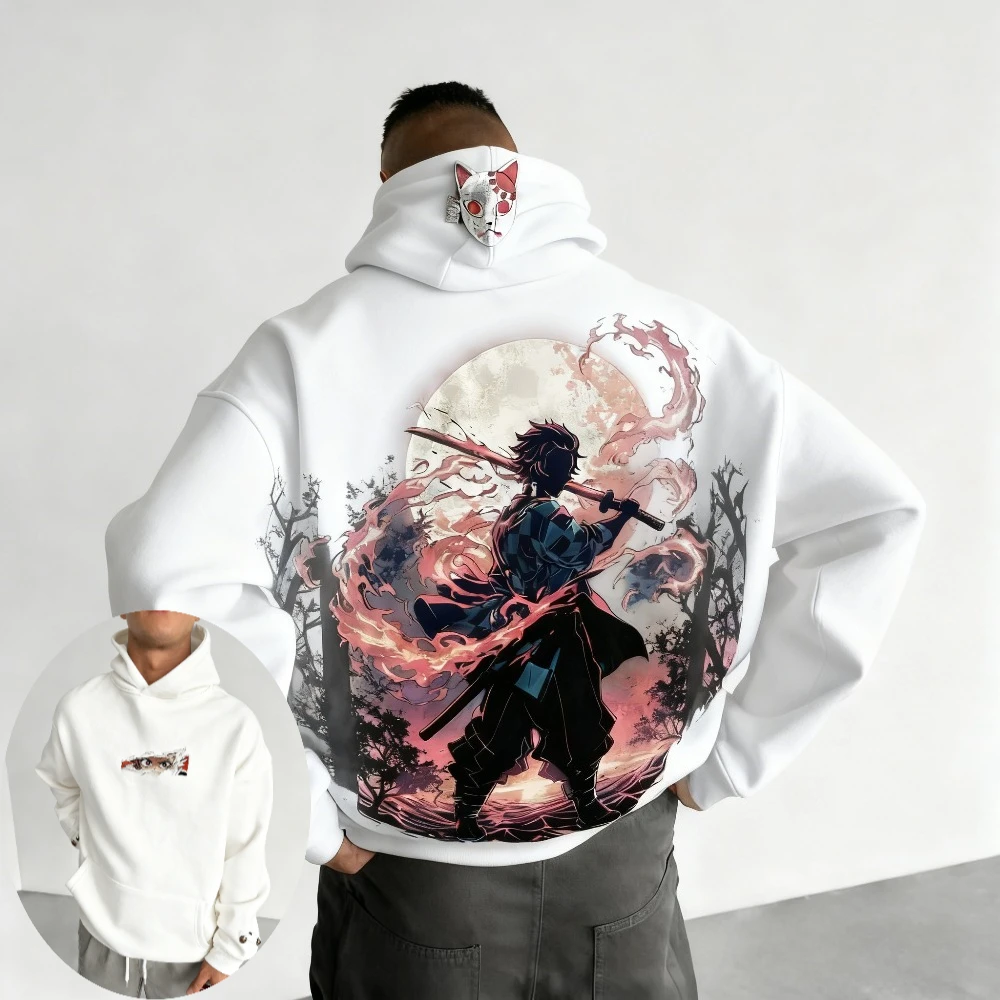 Demon Slayer Men's Hoodie Sweatshirt Kamado Tanjirou Anime Spring Autumn and Winter Boy Warm Long-sleeved