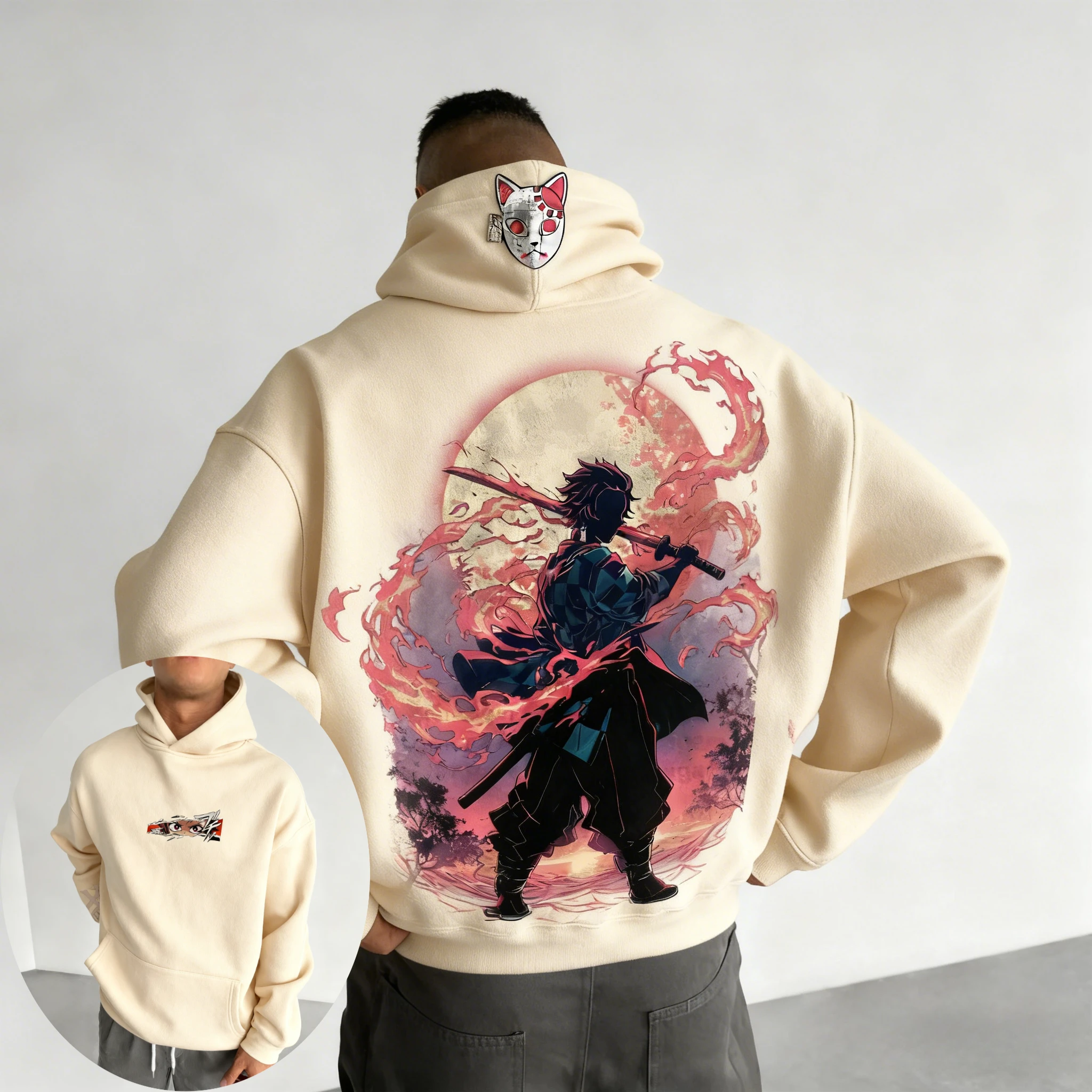 Demon Slayer Men's Hoodie Sweatshirt Kamado Tanjirou Anime Spring Autumn and Winter Boy Warm Long-sleeved