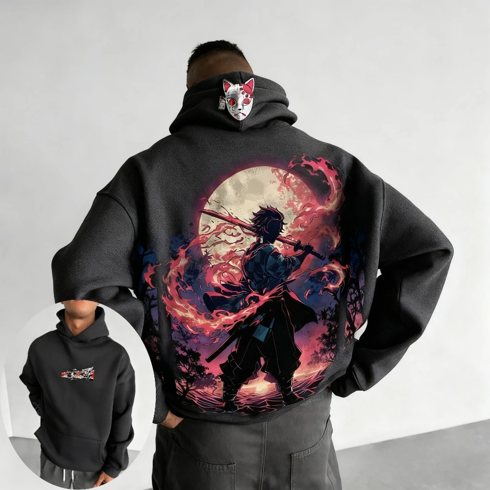 Demon Slayer Men's Hoodie Sweatshirt Kamado Tanjirou Anime Spring Autumn and Winter Boy Warm Long-sleeved