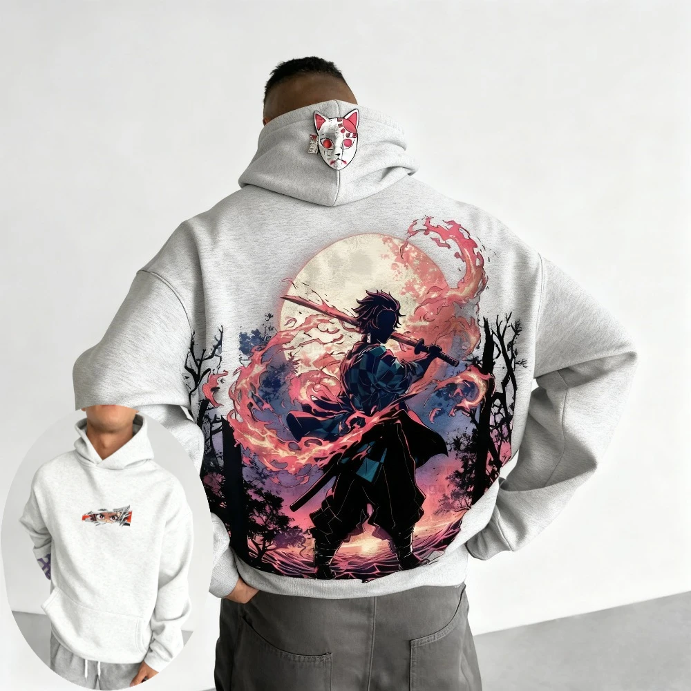 Demon Slayer Men's Hoodie Sweatshirt Kamado Tanjirou Anime Spring Autumn and Winter Boy Warm Long-sleeved