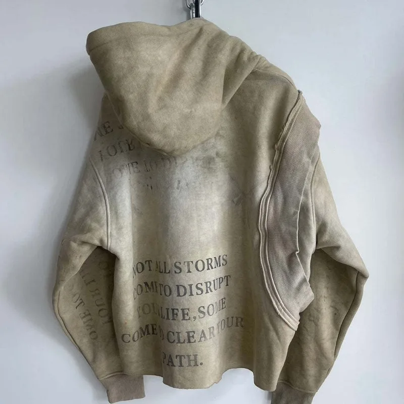 2026 New Fashion Personality Y2k Streetwear American Retro Vintage Irregular Hoodie Men's High Street Loose Hooded Pullover Coat