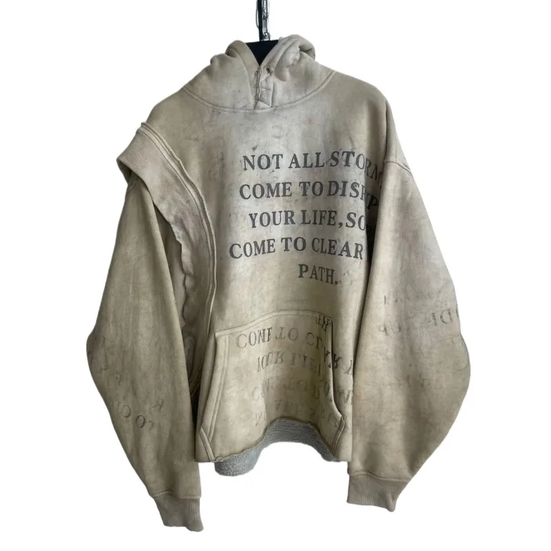2026 New Fashion Personality Y2k Streetwear American Retro Vintage Irregular Hoodie Men's High Street Loose Hooded Pullover Coat