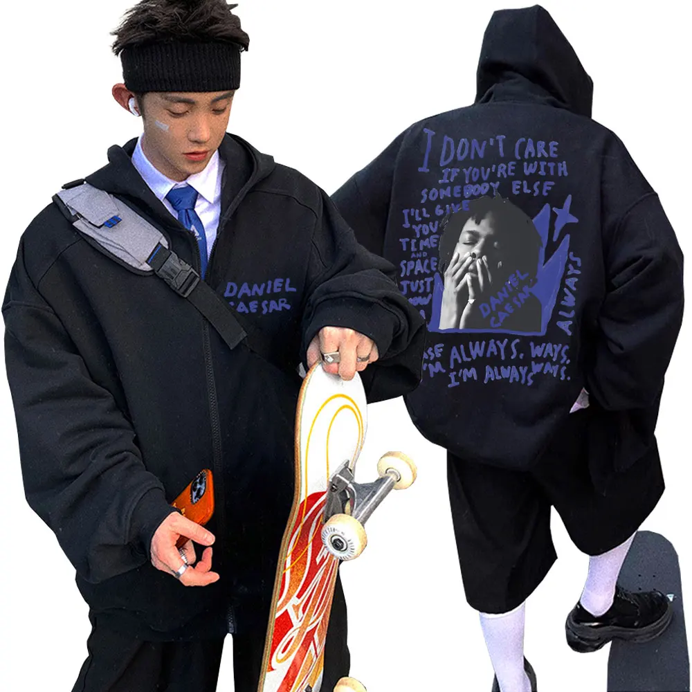 Singer Daniel Caesar Never Enough Always Zipper Hoodie Men Fashion Hip Hop Zip Up Jacket Men's Casual Oversized Zip Up Hoodies