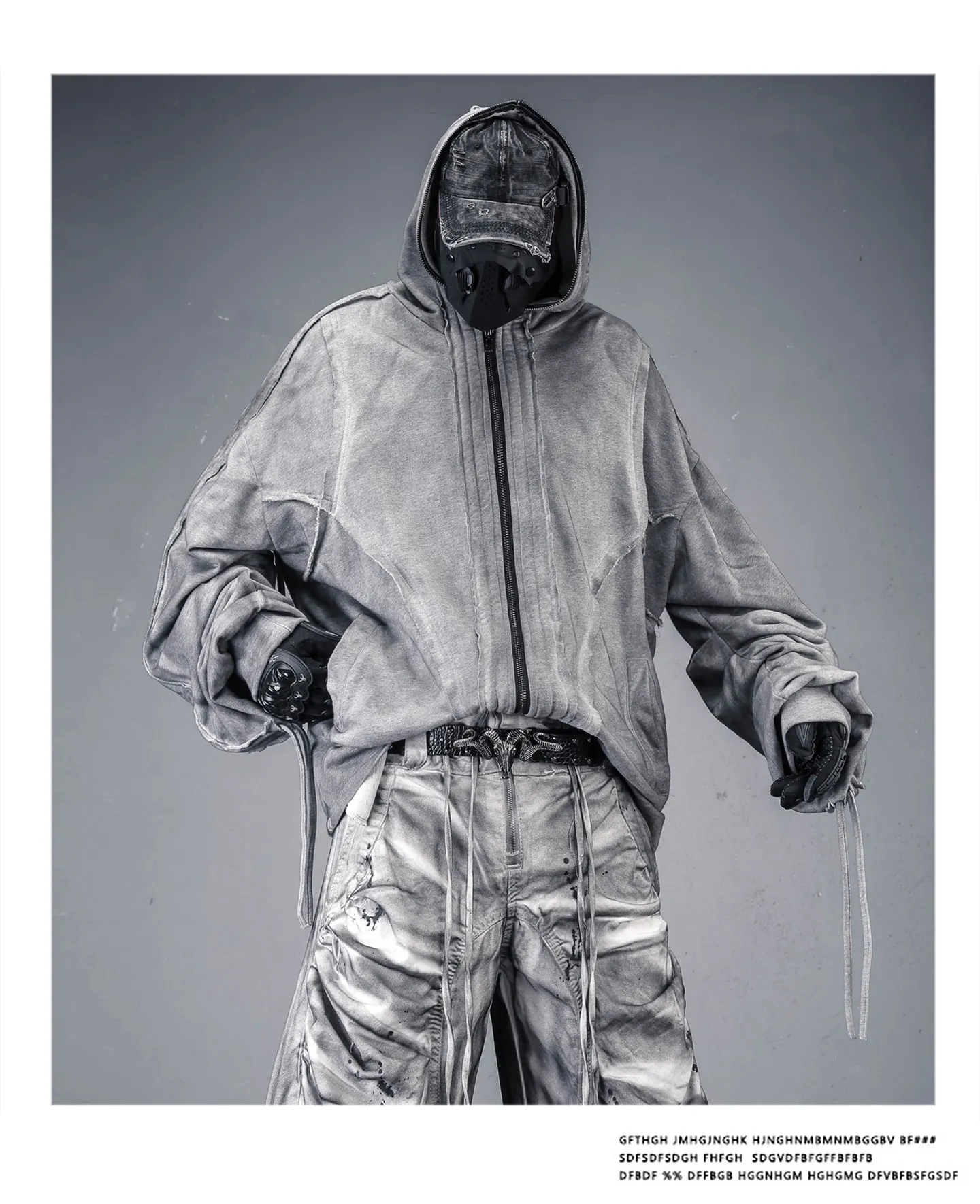 Distressed Washed Gothic Punk Hoodies Man Wasteland Style Vintage Zip Up Hoodie Y2K Techwear Sweatshirt
