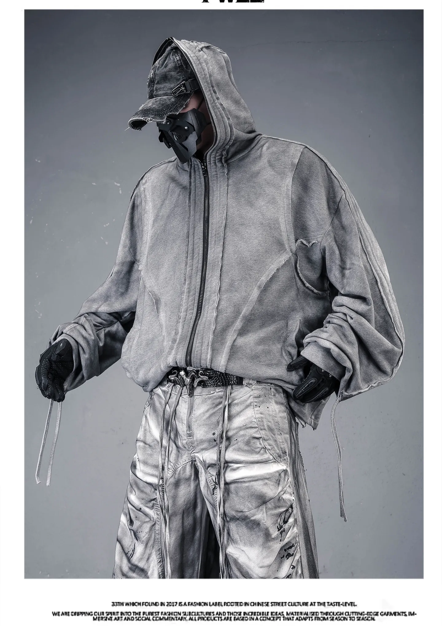 Distressed Washed Gothic Punk Hoodies Man Wasteland Style Vintage Zip Up Hoodie Y2K Techwear Sweatshirt