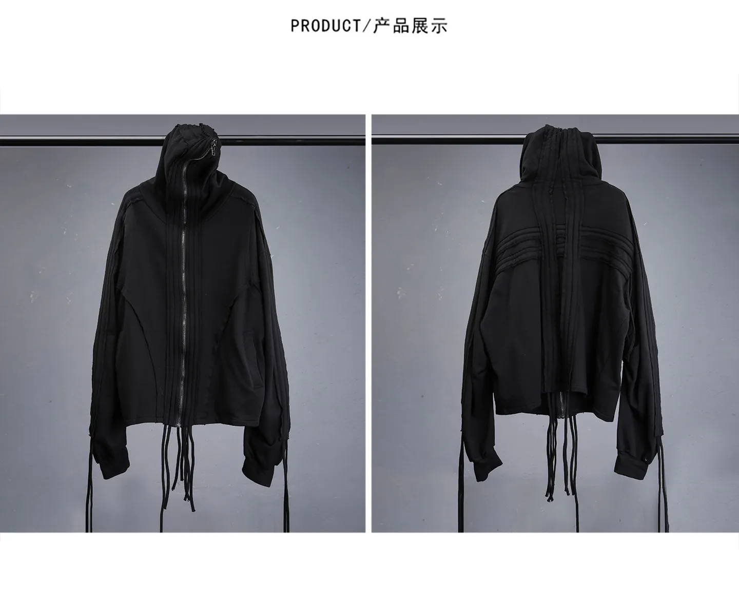 Distressed Washed Gothic Punk Hoodies Man Wasteland Style Vintage Zip Up Hoodie Y2K Techwear Sweatshirt
